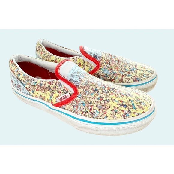 VANS x Where's Waldo Youth Kids Classic Canvas Slip On Sneaker Shoe Sz 3 - Picture 1 of 8
